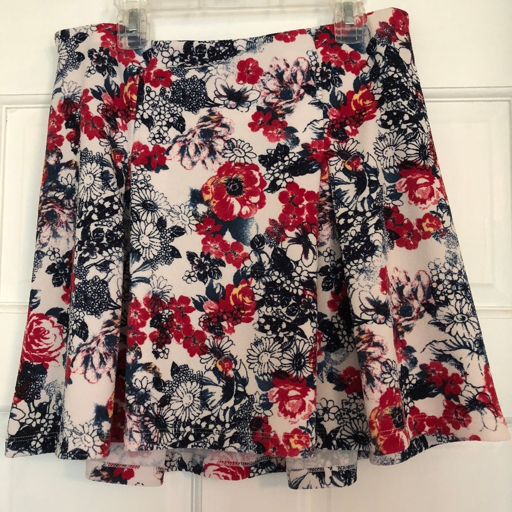 Blue and Red Floral Skater Skirt